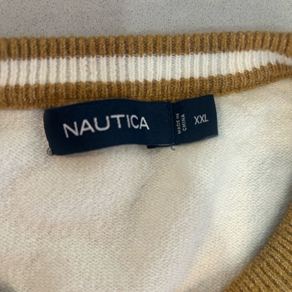 Nautica Men's Crewneck Sweater - Brown and White Stripes - Picture 3 of 4